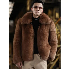 Load image into Gallery viewer, Mens Winter Fashion Black Short Fox Fur Leather Coat Jacket