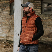 Load image into Gallery viewer, Brown Mens Shearling Bubble Leather Down Vest