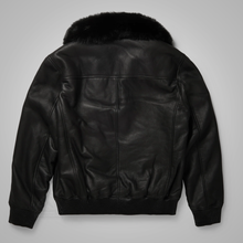 Load image into Gallery viewer, B3 Black Real Shearling Sheepskin Leather Bomber Flying Leather Jacket