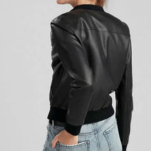 Load image into Gallery viewer, Classic Pure Lambskin Black Leather Bomber Jacket