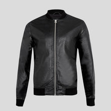Load image into Gallery viewer, Bailei Black Bomber Leather Jacket - Shearling leather
