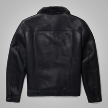 Load image into Gallery viewer, New Men Black Sheepskin Real Shearling Leather B3 Bomber Flying Trucker Jacket