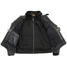 Load image into Gallery viewer, Men's Black Leather ‘Utility Pocket’ Vented Jacket with Removable Hoodie