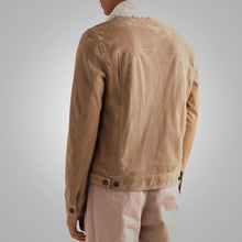 Load image into Gallery viewer, Mens Shearling Lined Leather Brown Trucker Jacket