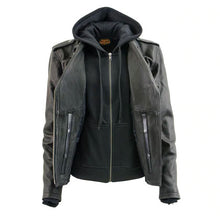 Load image into Gallery viewer, Ladies Black Vented MC Jacket with Removable Hoodie