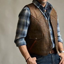 Load image into Gallery viewer, Brown Mens Western Cowboy Biker Leather Vest
