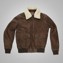 Load image into Gallery viewer, Mens Brown Waxed Sheepskin Aviator Leather Flight Jacket