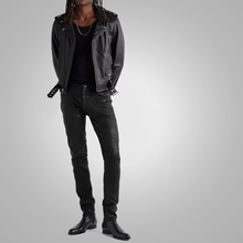Load image into Gallery viewer, Men's  Fashion Black Cowhide Leather Biker Pant