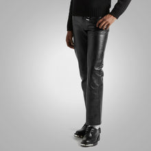 Load image into Gallery viewer, Mens Black New Style Fashion Leather Jean Pant