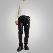Load image into Gallery viewer, Black Mens Leather Real Sheep Skin Fashion Leather Biker Pant