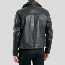 Load image into Gallery viewer, Barden Black Motorcycle Leather Jacket - Shearling leather