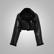 Load image into Gallery viewer, Women Black Pilot Aviator Flight B3 Sheepskin Shearling Leather Jacket