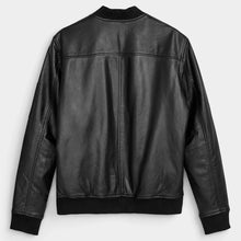 Load image into Gallery viewer, Mens Real Black Sheepskin Leather Bomber Jacket
