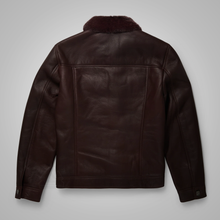 Load image into Gallery viewer, Men's Brown Shearling Real Sheepskin Leather Bomber Flying Trucker Leather Jacket