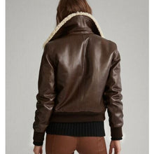 Load image into Gallery viewer, Women Aviator Sheepskin Shearling Motorbike Leather Bomber Jacket