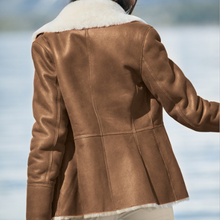 Load image into Gallery viewer, Women Camel Brown B3 Shearling Pilot Leather Aviator Jacket