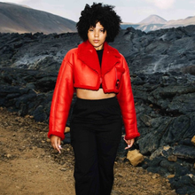 Load image into Gallery viewer, Women Red  Pilot Aviator Flight  B3 Bomber Faux Fur Shearling Real Sheepskin Leather Jacket