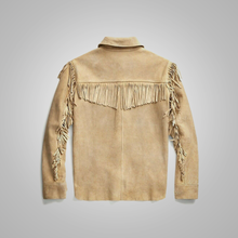 Load image into Gallery viewer, Mens Brown Western Suede Leather Jacket With Beads Fringes