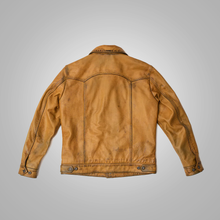 Load image into Gallery viewer, Mens Brown  Four Button Pockets Distressed Leather Jacket