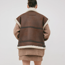 Load image into Gallery viewer, New Chocolate Brown Women Aviator Sheepskin  Leather Vest