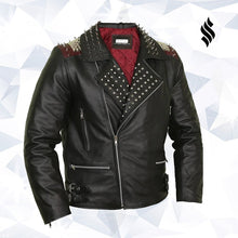 Load image into Gallery viewer, Edgy Black Leather Biker Jacket with Red Quilted Lining - Shearling leather