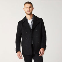 Load image into Gallery viewer, black navy wool pea coat
