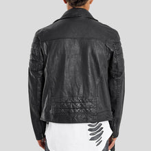 Load image into Gallery viewer, Alvin Black Biker Quilted Leather Jacket - Shearling leather
