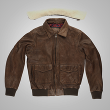 Load image into Gallery viewer, Mens Brown Waxed Sheepskin Aviator Leather Flight Jacket