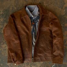 Load image into Gallery viewer, Brown Men Lambskin Iconic Trucker Leather Biker Jacket