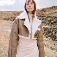 Load image into Gallery viewer, Women B3 Flight Bomber Faux Fur Sheepskin Leather Aviator Jacket