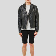 Load image into Gallery viewer, Barret Black Motorcycle Leather Jacket - Shearling leather