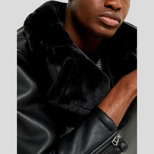 Load image into Gallery viewer, Bard Black Shearling Leather Jacket - Shearling leather