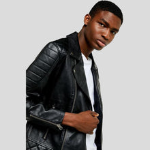 Load image into Gallery viewer, Alpha Black Biker Quilted Leather Jacket - Shearling leather