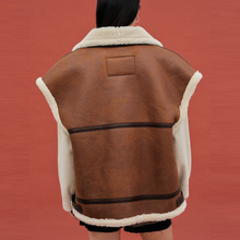 Load image into Gallery viewer, Brown Women Sheepskin Shearling Aviator Leather Vest