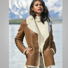 Load image into Gallery viewer, Women Camel Brown B3 Shearling Pilot Leather Aviator Jacket