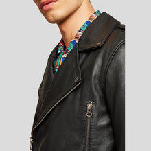Load image into Gallery viewer, Bek Black Motorcycle Leather Jacket - Shearling leather