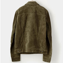 Load image into Gallery viewer, Men’s Olive Suede Leather Shirt Jeans Style