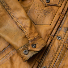 Load image into Gallery viewer, Mens Brown  Four Button Pockets Distressed Leather Jacket