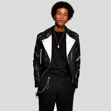 Load image into Gallery viewer, Colvert Black & White Motorcycle Leather Jacket - Shearling leather