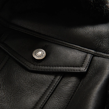 Load image into Gallery viewer, Men's Black B3 Shearling Real Sheepskin Leather Trucker Flying Jacket