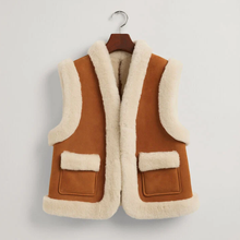 Load image into Gallery viewer, Women’s B3 Brown and white Shearling Leather Vest