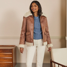 Load image into Gallery viewer, Women Brown Sheepskin Shearling Leather Aviator Jacket