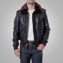 Load image into Gallery viewer, Men Brown Flying RAF A2 Cowhide Leather Flight Jacket