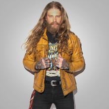 Load image into Gallery viewer, Mens Brown  Four Button Pockets Distressed Leather Jacket