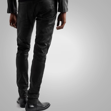 Load image into Gallery viewer, Men's  Fashion Black Cowhide Leather Biker Pant