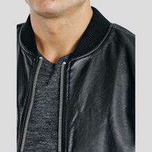 Load image into Gallery viewer, Bailei Black Bomber Leather Jacket - Shearling leather