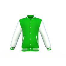 Load image into Gallery viewer, Light Green Varsity Letterman Jacket with White Sleeves - Shearling leather