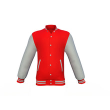 Load image into Gallery viewer, Red Varsity Letterman Jacket with Grey Sleeves - Shearling leather