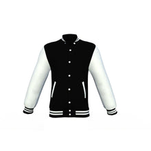 Load image into Gallery viewer, Black Varsity Letterman Jacket with White Sleeves - Shearling leather