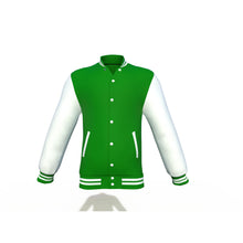 Load image into Gallery viewer, Dark Green Varsity Letterman Jacket with White Sleeves - Shearling leather